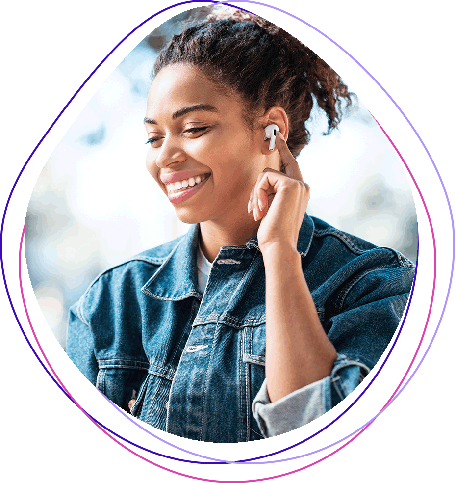 Image of woman listening alpha frequency range with earbuds