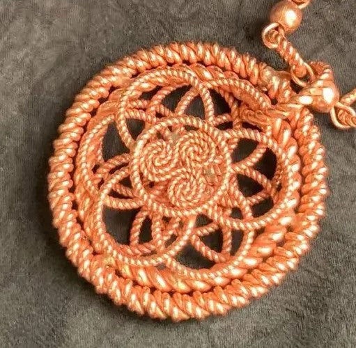 7D Copper Flower of Life & Triskelion Wire Pendant